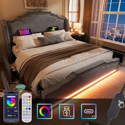 ARRIGONI (=ab30981012g)lit Rembourré 180×200, Lit Double Avec 4 Tiroirs, Éclairage Led Et Port De Charge Usb-c, Lit De Rangement Et Lit Pour Jeunes Avec Sommier À Lattes, Velours, Gris, Sans Matelas - Publicité ARRIGONI (=ab30981012g)lit Rembourré 180×200, Lit Double Avec 4 Tiroirs, Éclairage Led Et Port De Charge Usb-c, Lit De Rangement Et Lit Pour Jeunes Avec Sommier À Lattes, Velours, Gris, Sans Matelas - Publicité