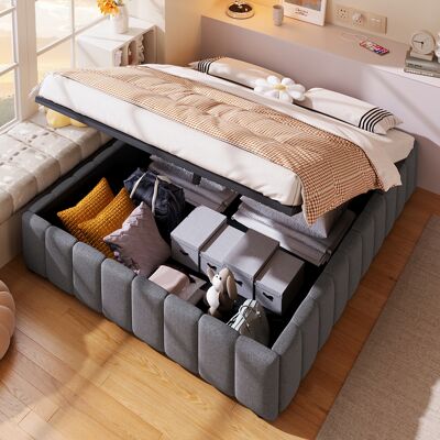 ACKERMAN Lit Capitonné, 140200cm, Rangement Hydraulique, Sans Tête De Lit, Sans Matelas, Gris - Publicité ACKERMAN Lit Capitonné, 140200cm, Rangement Hydraulique, Sans Tête De Lit, Sans Matelas, Gris - Publicité