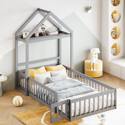 ACKERMAN Lit D'Enfant 90 X 200, Cadre En Bois Massif Avec Rangement, Grille De Protection Complète Et Portes Et Sommier À Lattes, Gris - Publicité ACKERMAN Lit D'Enfant 90 X 200, Cadre En Bois Massif Avec Rangement, Grille De Protection Complète Et Portes Et Sommier À Lattes, Gris - Publicité