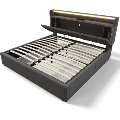 Generic Lit Double Rembourré Avec Fonction De Charge Usb,tête De Lit De Rangement Et Éclairage Led,cadre De Lit Double 160x200cm Avec Rangement,sommier À Lattes En Bois,gris (sans Matelas) - Publicité Generic Lit Double Rembourré Avec Fonction De Charge Usb,tête De Lit De Rangement Et Éclairage Led,cadre De Lit Double 160x200cm Avec Rangement,sommier À Lattes En Bois,gris (sans Matelas) - Publicité