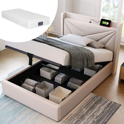 ACKERMAN Lit Rembourré, Lit Simple Avec Rangement, Coffre De Lit Avec Fonction De Chargement Usb Type C, Tête De Lit, Lits De Rangement, Cadre De Lit En Lin, Lit Junior 90x200 Avec Sommier À Lattes (avec Matel - Publicité ACKERMAN Lit Rembourré, Lit Simple Avec Rangement, Coffre De Lit Avec Fonction De Chargement Usb Type C, Tête De Lit, Lits De Rangement, Cadre De Lit En Lin, Lit Junior 90x200 Avec Sommier À Lattes (avec Matel - Publicité