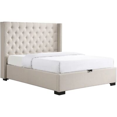 VENTE-UNIQUE Lit Coffre 180 X 200 Cm Avec Tête De Lit Capitonnée - Tissu - Beige - Massimo - Publicité VENTE-UNIQUE Lit Coffre 180 X 200 Cm Avec Tête De Lit Capitonnée - Tissu - Beige - Massimo - Publicité