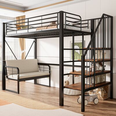 ACKERMAN Lit Superposé (90 X 200) Avec Cadre Métallique Stable, Lit Mezzanine Avec Canapé Capitonné Amovible, Rangement Et Échelle De Sécurité. Adapté Pour Enfants, Adolescents Et Adultes, Noir. Publicité ACKERMAN Lit Superposé (90 X 200) Avec Cadre Métallique Stable, Lit Mezzanine Avec Canapé Capitonné Amovible, Rangement Et Échelle De Sécurité. Adapté Pour Enfants, Adolescents Et Adultes, Noir. Publicité