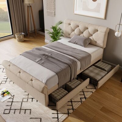 ACKERMAN Lit Chesterfield Une Place Rembourrée 90 X 200 Cm, Cadre De Lit Avec 2 Tiroirs Et Tête De Lit Réglable En Hauteur, Coloris Naturel, Sans Matelas - Publicité ACKERMAN Lit Chesterfield Une Place Rembourrée 90 X 200 Cm, Cadre De Lit Avec 2 Tiroirs Et Tête De Lit Réglable En Hauteur, Coloris Naturel, Sans Matelas - Publicité