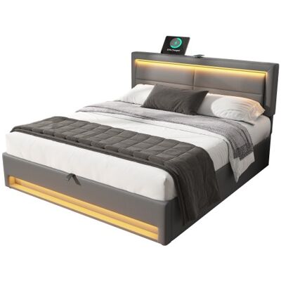 Generic Lit Capitonné 140 X 200 Cm,avec Port Usb (prend En Charge Le Chargement Sans Fil Et Filaire),avec Éclairage Led Et Espace De Rangement,sans Matelas,motif Litchi En Pu,gris - Publicité Generic Lit Capitonné 140 X 200 Cm,avec Port Usb (prend En Charge Le Chargement Sans Fil Et Filaire),avec Éclairage Led Et Espace De Rangement,sans Matelas,motif Litchi En Pu,gris - Publicité