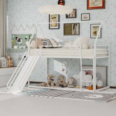 ACKERMAN Lit Superposé Twin Au-dessus De Twin Avec Toboggan Pour Chambre D'Enfant, Cadre De Lit En Forme De Maison Avec Échelle, Sans Boxspring Nécessaire Et Facile À Monter - Publicité ACKERMAN Lit Superposé Twin Au-dessus De Twin Avec Toboggan Pour Chambre D'Enfant, Cadre De Lit En Forme De Maison Avec Échelle, Sans Boxspring Nécessaire Et Facile À Monter - Publicité