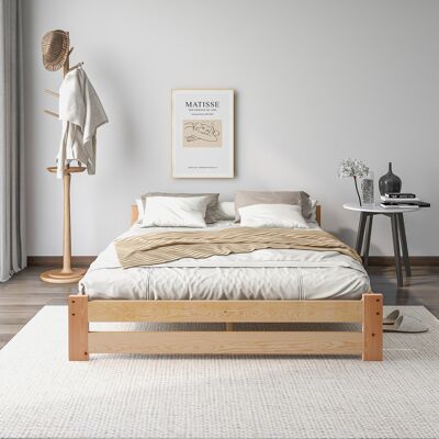 DEVOKO Lit De Futon En Bois Massif, Lit Naturel En Bois Massif, Avec Tête De Lit Et Cadre À Lattes, Naturel (200 X 140cm) - Publicité DEVOKO Lit De Futon En Bois Massif, Lit Naturel En Bois Massif, Avec Tête De Lit Et Cadre À Lattes, Naturel (200 X 140cm) - Publicité