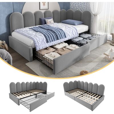 ACKERMAN Lit Capitonné, Lit Simple Avec Tiroirs, Lit Coffre, Méridienne En Velours, Canapé-lit 90x190cm Avec Sommier À Lattes, Lit Enfant Et Adulte, Gris (sans Matelas) - Publicité ACKERMAN Lit Capitonné, Lit Simple Avec Tiroirs, Lit Coffre, Méridienne En Velours, Canapé-lit 90x190cm Avec Sommier À Lattes, Lit Enfant Et Adulte, Gris (sans Matelas) - Publicité