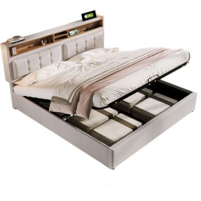Generic Lit Double Rembourré Avec Prise Usb C,fonction De Charge,tête De Lit,lits De Rangement,cadre De Lit En Lin,lit Pour Jeunes 140x200 Avec Sommier À Lattes (sans Matelas) - Publicité Generic Lit Double Rembourré Avec Prise Usb C,fonction De Charge,tête De Lit,lits De Rangement,cadre De Lit En Lin,lit Pour Jeunes 140x200 Avec Sommier À Lattes (sans Matelas) - Publicité