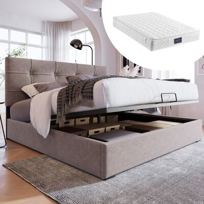 ACKERMAN Lit Double Hydraulique Capitonné 140x200cm, Matelas Inclus, Tête De Lit Réglable, Sommier À Lattes Et Cadre En Métal, Velours, Cadre De Lit Moderne Avec Espace De Rangement, Gris Clair - Publicité ACKERMAN Lit Double Hydraulique Capitonné 140x200cm, Matelas Inclus, Tête De Lit Réglable, Sommier À Lattes Et Cadre En Métal, Velours, Cadre De Lit Moderne Avec Espace De Rangement, Gris Clair - Publicité