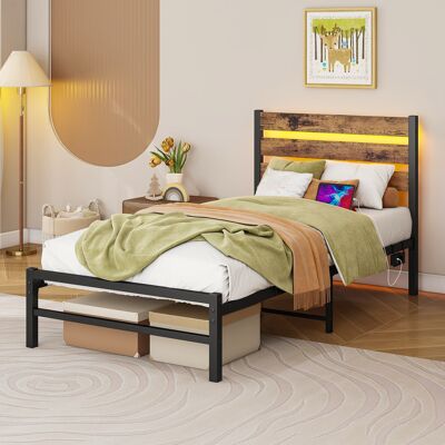 ACKERMAN Cadre De Lit 90x200 Cm Avec Dossier, Cadre De Lit En Métal Avec Station De Charge Usb, Cadre De Lit Led, Support En Acier Robuste, Rangement Sous Le Lit, Pas De Sommier À Ressorts Nécessaire, Sans Bru - Publicité ACKERMAN Cadre De Lit 90x200 Cm Avec Dossier, Cadre De Lit En Métal Avec Station De Charge Usb, Cadre De Lit Led, Support En Acier Robuste, Rangement Sous Le Lit, Pas De Sommier À Ressorts Nécessaire, Sans Bru - Publicité