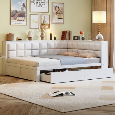 ACKERMAN Canapé Lit En Bois 140 X 200, Lit Multifonctionnel Avec Dossier Souple, Grand Tiroir De Rangement, Lit Individuel, Lit Junior, Lit En Pin, Blanc. Publicité ACKERMAN Canapé Lit En Bois 140 X 200, Lit Multifonctionnel Avec Dossier Souple, Grand Tiroir De Rangement, Lit Individuel, Lit Junior, Lit En Pin, Blanc. Publicité