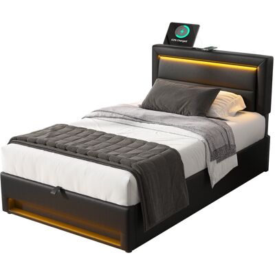 Generic Lit Capitonné 90 X 190 Cm,avec Port Usb (prend En Charge Le Chargement Sans Fil Et Filaire),avec Éclairage Led Et Espace De Rangement,sans Matelas,motif Litchi Pu,noir - Publicité Generic Lit Capitonné 90 X 190 Cm,avec Port Usb (prend En Charge Le Chargement Sans Fil Et Filaire),avec Éclairage Led Et Espace De Rangement,sans Matelas,motif Litchi Pu,noir - Publicité