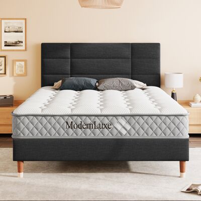 ACKERMAN Lit Double Capitonné Avec Sommier À Lattes, 140x200cm, Cadre De Lit Capitonné Avec Tête De Lit, En Lin Noir, Pour Adultes Et Adolescents (avec Matelas) - Publicité ACKERMAN Lit Double Capitonné Avec Sommier À Lattes, 140x200cm, Cadre De Lit Capitonné Avec Tête De Lit, En Lin Noir, Pour Adultes Et Adolescents (avec Matelas) - Publicité