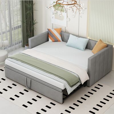 ACKERMAN Lit Capitonné Canapé-lit Extensible 90/180 X 200 Cm Avec Sommiers À Lattes, Lit Multifonctionnel En Tissu Velours Doux Pour La Peau, Gris, Ancien Sku Ldu00058aag - Publicité ACKERMAN Lit Capitonné Canapé-lit Extensible 90/180 X 200 Cm Avec Sommiers À Lattes, Lit Multifonctionnel En Tissu Velours Doux Pour La Peau, Gris, Ancien Sku Ldu00058aag - Publicité