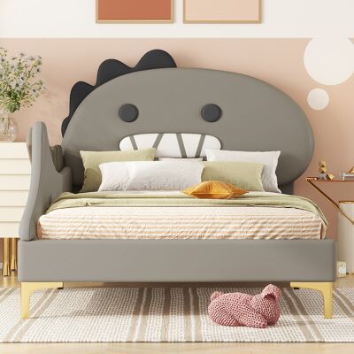 ACKERMAN Lit D'Enfant 90 X 200 Cm, Forme De Dinosaure Cartoon, Lit Plat, Matière Simili Cuir, Gris - Publicité ACKERMAN Lit D'Enfant 90 X 200 Cm, Forme De Dinosaure Cartoon, Lit Plat, Matière Simili Cuir, Gris - Publicité