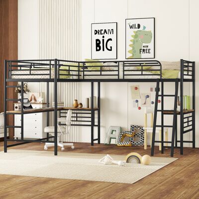 ACKERMAN Lit Mezzanine 90 X 200 Cm, Deux Lits Superposés, Table Sous Le Lit, Double Escalier, Balustrade Haute, Noir - Publicité ACKERMAN Lit Mezzanine 90 X 200 Cm, Deux Lits Superposés, Table Sous Le Lit, Double Escalier, Balustrade Haute, Noir - Publicité