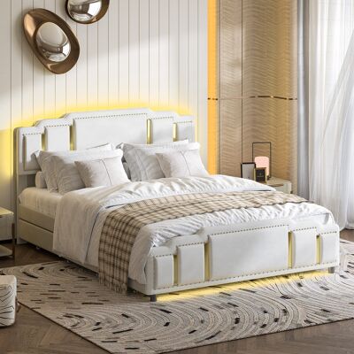 ACKERMAN Lit Capitonné 160 X 200 Cm Avec Tiroirs, Revêtement En Velours Beige, Lit Double, Avec Moulure Dorée Sur La Tête Et Le Pied De Lit, Design Unique - Publicité ACKERMAN Lit Capitonné 160 X 200 Cm Avec Tiroirs, Revêtement En Velours Beige, Lit Double, Avec Moulure Dorée Sur La Tête Et Le Pied De Lit, Design Unique - Publicité