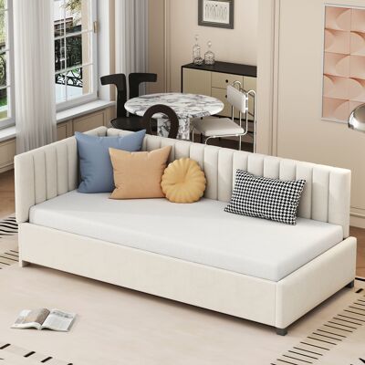 ACKERMAN Lit Capitonné Canapé Lit 90200, Lit Multifonctionnel Avec Sommier À Lattes, Tissu Velours Hypoallergénique, Beige - Publicité ACKERMAN Lit Capitonné Canapé Lit 90200, Lit Multifonctionnel Avec Sommier À Lattes, Tissu Velours Hypoallergénique, Beige - Publicité