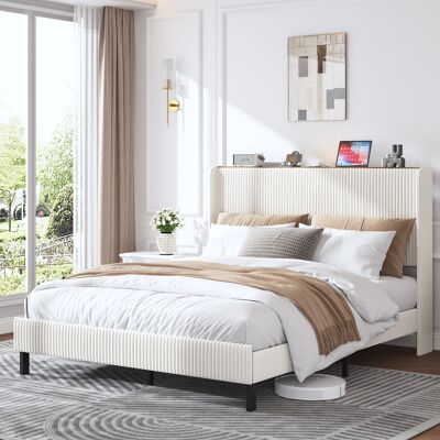 OEM Lit Capitonné Plateforme 160x200cm Tête Lit Tissu Design Ailes, Antidérapant Silencieux Sommier Lattes Métal, Lit Adulte Design Moderne Chambre Parentale, Sans Matelas - Publicité OEM Lit Capitonné Plateforme 160x200cm Tête Lit Tissu Design Ailes, Antidérapant Silencieux Sommier Lattes Métal, Lit Adulte Design Moderne Chambre Parentale, Sans Matelas - Publicité