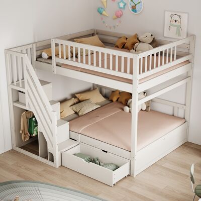 VIVACASA Lit Superposé Bois Massif 140x200 Avec Barrière Sécurité Haute, Échelle Rangement Tiroirs, Lit Enfant Junior Blanc - Publicité VIVACASA Lit Superposé Bois Massif 140x200 Avec Barrière Sécurité Haute, Échelle Rangement Tiroirs, Lit Enfant Junior Blanc - Publicité