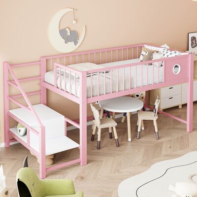 ACKERMAN Lit Mezzanine Bas Pour Enfants (90 X 200 Cm), Avec Escalier De Rangement, Cadre Métallique Stable, Adapté Pour Enfants Et Adolescents, Rose - Publicité ACKERMAN Lit Mezzanine Bas Pour Enfants (90 X 200 Cm), Avec Escalier De Rangement, Cadre Métallique Stable, Adapté Pour Enfants Et Adolescents, Rose - Publicité