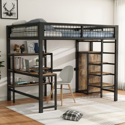ACKERMAN Lit Mezzanine, 140 X 200 Cm, Lit En Fer, Échelle Avec Étagère, Plusieurs Étagères, Sans Matelas, Armoire Intégrée, Bureau, Noir - Publicité ACKERMAN Lit Mezzanine, 140 X 200 Cm, Lit En Fer, Échelle Avec Étagère, Plusieurs Étagères, Sans Matelas, Armoire Intégrée, Bureau, Noir - Publicité