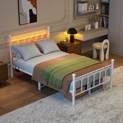 VIVACASA Lit Métal 120x200 Cm Tête Pied Vintage Usb Led Rangement Sous Lit Acier Renforcé Blanc Lit Adulte Industriel - Publicité VIVACASA Lit Métal 120x200 Cm Tête Pied Vintage Usb Led Rangement Sous Lit Acier Renforcé Blanc Lit Adulte Industriel - Publicité