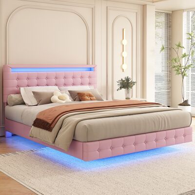 ACKERMAN Lit Plat 140200 Cm, Éclairage Led D'Ambiance, Suspension, Pu, Réglage Du Dossier En 3 Positions, Rose - Publicité ACKERMAN Lit Plat 140200 Cm, Éclairage Led D'Ambiance, Suspension, Pu, Réglage Du Dossier En 3 Positions, Rose - Publicité