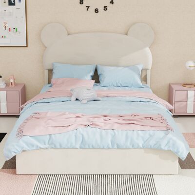 ACKERMAN Modern Minimalist Upholstered Bed With Soft Cartoon-design Headboard, 140x200 Cm, Beige, Multifunctional Bedroom Furniture, High-profile Storage Base With Gas Lift System, Mattress Not Included. Publicité ACKERMAN Modern Minimalist Upholstered Bed With Soft Cartoon-design Headboard, 140x200 Cm, Beige, Multifunctional Bedroom Furniture, High-profile Storage Base With Gas Lift System, Mattress Not Included. Publicité