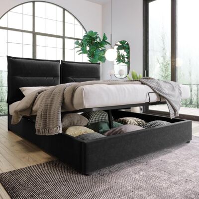 OEM Lit Double Hydraulique Capitonné 140x200cm, Tête De Lit Réglable, Sommier À Lattes En Métal, Velours, Cadre De Lit Moderne Avec Espace De Rangement, Grand Espace De Rangement - Publicité OEM Lit Double Hydraulique Capitonné 140x200cm, Tête De Lit Réglable, Sommier À Lattes En Métal, Velours, Cadre De Lit Moderne Avec Espace De Rangement, Grand Espace De Rangement - Publicité