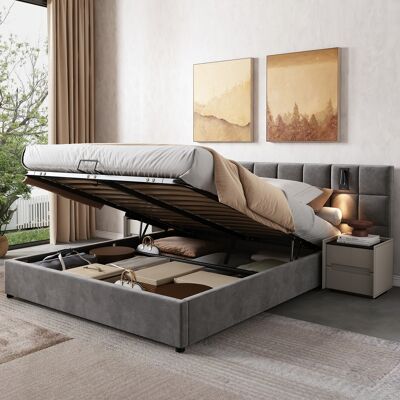 ACKERMAN Lit Capitonné, Lit À Coffre Hydraulique Avec Éclairage Directionnel Et Charge Usb, Tête De Lit Large Rembourrée De Mousse, Motif Échiquier, Cadre En Acier, Sans Table De Chevet, Velours, 160200 Cm, Gr - Publicité ACKERMAN Lit Capitonné, Lit À Coffre Hydraulique Avec Éclairage Directionnel Et Charge Usb, Tête De Lit Large Rembourrée De Mousse, Motif Échiquier, Cadre En Acier, Sans Table De Chevet, Velours, 160200 Cm, Gr - Publicité