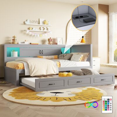 ACKERMAN Canapé Lit, Méridienne, Lit De Jour, 90200cm, Avec Éclairage Led, Compartiment De Rangement Latéral, Lit Extractible, Prise + Usb, Sans Matelas, Gris - Publicité ACKERMAN Canapé Lit, Méridienne, Lit De Jour, 90200cm, Avec Éclairage Led, Compartiment De Rangement Latéral, Lit Extractible, Prise + Usb, Sans Matelas, Gris - Publicité