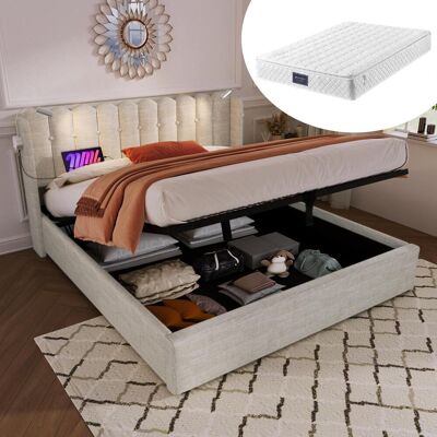 OEM Lit Double Capitonné Avec Lampe De Lecture, Fonction De Chargement, Tête De Lit, Espace De Rangement, Cadre De Lit, Revêtement En Lin, Lit Enfant 140x200 Avec Sommier À Lattes, Naturel (avec Matelas) - Publicité OEM Lit Double Capitonné Avec Lampe De Lecture, Fonction De Chargement, Tête De Lit, Espace De Rangement, Cadre De Lit, Revêtement En Lin, Lit Enfant 140x200 Avec Sommier À Lattes, Naturel (avec Matelas) - Publicité