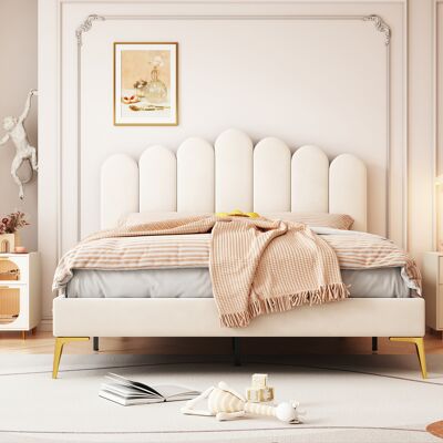 ACKERMAN Lit Capitonné Lit Double 140 X 200 Cm, Cadre De Lit Avec Tête De Lit Et Sommier À Lattes, Lit D'Adulte, Lit Junior, Lit D'Appoint En Velours Hypoallergénique, Beige - Publicité ACKERMAN Lit Capitonné Lit Double 140 X 200 Cm, Cadre De Lit Avec Tête De Lit Et Sommier À Lattes, Lit D'Adulte, Lit Junior, Lit D'Appoint En Velours Hypoallergénique, Beige - Publicité