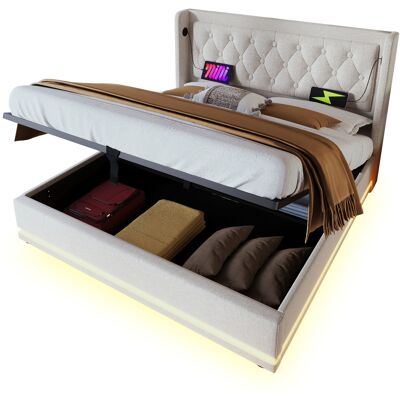 Generic Lit Double Rembourré 140200 Cm,tissu Coton Beige,lit Coffre Hydraulique,tête De Lit Rembourrée Avec Fonction De Charge Usb Type-c,fonction Led 3 Côtés (sans Matelas) - Publicité Generic Lit Double Rembourré 140200 Cm,tissu Coton Beige,lit Coffre Hydraulique,tête De Lit Rembourrée Avec Fonction De Charge Usb Type-c,fonction Led 3 Côtés (sans Matelas) - Publicité