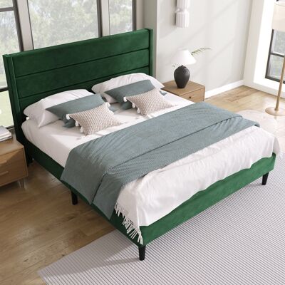 LEMONBEST Lit Double Rembourré 140x200 Cm Lit Ado Enfant Avec Tête De Lit Rembourrée, Sommier À Lattes Pour Chambre - Velours - Vert Foncé - Publicité LEMONBEST Lit Double Rembourré 140x200 Cm Lit Ado Enfant Avec Tête De Lit Rembourrée, Sommier À Lattes Pour Chambre - Velours - Vert Foncé - Publicité