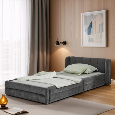 ACKERMAN Lit Individuel 90200 Cm, Tissu Chenille Hypoallergénique, Dossier Confortable, Également Adapté Comme Lit D'Enfant, Gris Foncé (sans Matelas) - Publicité ACKERMAN Lit Individuel 90200 Cm, Tissu Chenille Hypoallergénique, Dossier Confortable, Également Adapté Comme Lit D'Enfant, Gris Foncé (sans Matelas) - Publicité