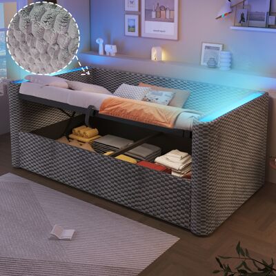 ACKERMAN Méridienne, Lit De Jour, Canapé Lit, 90 X 200 Cm, Avec Éclairage Led, Avec Mécanisme De Rangement Hydraulique, Sommier À Lattes (sans Matelas), Velours, Gris - Publicité ACKERMAN Méridienne, Lit De Jour, Canapé Lit, 90 X 200 Cm, Avec Éclairage Led, Avec Mécanisme De Rangement Hydraulique, Sommier À Lattes (sans Matelas), Velours, Gris - Publicité