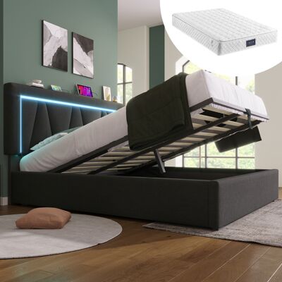 ACKERMAN Lit Capitonné Avec Éclairage Led, Lit Double Avec Fonction De Chargement Usb Type C Et Éclairage Led, Lit Coffre, Cadre De Lit En Lin, Lit Junior 140x200 Avec Sommier À Lattes (avec Matelas) - Publicité ACKERMAN Lit Capitonné Avec Éclairage Led, Lit Double Avec Fonction De Chargement Usb Type C Et Éclairage Led, Lit Coffre, Cadre De Lit En Lin, Lit Junior 140x200 Avec Sommier À Lattes (avec Matelas) - Publicité