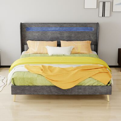 ACKERMAN Modern Minimalist Upholstered Bed With Soft Led-integrated Headboard, 160x200 Cm, Grey, Multifunctional Bedroom Furniture, Low-profile Non-storage Base (without Gas Lift), Mattress Not Included. Publicité ACKERMAN Modern Minimalist Upholstered Bed With Soft Led-integrated Headboard, 160x200 Cm, Grey, Multifunctional Bedroom Furniture, Low-profile Non-storage Base (without Gas Lift), Mattress Not Included. Publicité