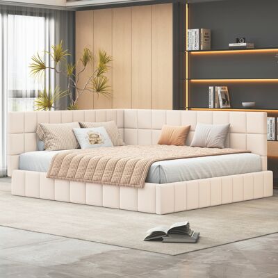 ACKERMAN Lit Capitonné Canapé Lit 160200, Lit Multifonctionnel Avec Sommier À Lattes, Tissu Velours Hypoallergénique, Beige - Publicité ACKERMAN Lit Capitonné Canapé Lit 160200, Lit Multifonctionnel Avec Sommier À Lattes, Tissu Velours Hypoallergénique, Beige - Publicité