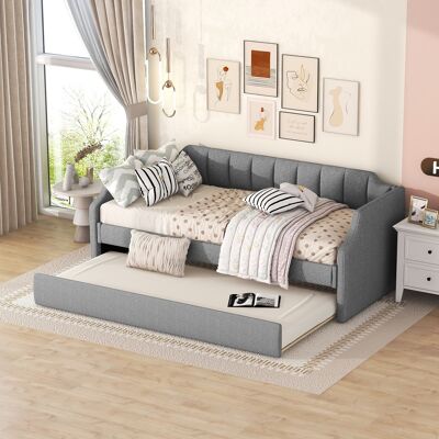 ACKERMAN Daybed 90 X 200 (190), Daybed Capitonné Simple Avec Lit Roulant, Gris - Publicité ACKERMAN Daybed 90 X 200 (190), Daybed Capitonné Simple Avec Lit Roulant, Gris - Publicité