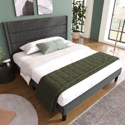 LEMONBEST Lit Double Rembourré 140x200 Cm Lit Ado Enfant Avec Tête De Lit Rembourrée, Sommier À Lattes Pour Chambre - Tissu Lin - Gris Foncé - Publicité LEMONBEST Lit Double Rembourré 140x200 Cm Lit Ado Enfant Avec Tête De Lit Rembourrée, Sommier À Lattes Pour Chambre - Tissu Lin - Gris Foncé - Publicité