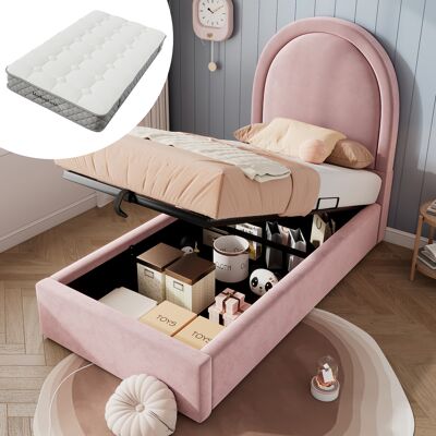 ACKERMAN Lit Enfant Capitonné, Lit Simple 90 X 200 Cm, Rose, Velours Pour Garçons Et Filles (avec Matelas) - Publicité ACKERMAN Lit Enfant Capitonné, Lit Simple 90 X 200 Cm, Rose, Velours Pour Garçons Et Filles (avec Matelas) - Publicité