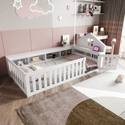ACKERMAN Lit D'Enfant 90 X 200 Cm, Avec Bordure En Toit Et Fenêtre, Compartiment De Rangement, Grille De Sécurité Et Porte, Protection Complète, Lit En Bois Massif Avec Sommier À Lattes, Lit Simple, Blanc - Publicité ACKERMAN Lit D'Enfant 90 X 200 Cm, Avec Bordure En Toit Et Fenêtre, Compartiment De Rangement, Grille De Sécurité Et Porte, Protection Complète, Lit En Bois Massif Avec Sommier À Lattes, Lit Simple, Blanc - Publicité