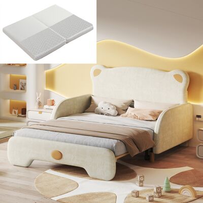ACKERMAN Lit Double En Forme D'Ours, Lit Capitonné, Lit D'Enfant, Jour De Lit, Lit Escamotable, Avec Bords De Protection Souples, Avec Lattes En Bois, Velours, Beige (140x105cm & 140x200cm), Matelas En Mousse - Publicité ACKERMAN Lit Double En Forme D'Ours, Lit Capitonné, Lit D'Enfant, Jour De Lit, Lit Escamotable, Avec Bords De Protection Souples, Avec Lattes En Bois, Velours, Beige (140x105cm & 140x200cm), Matelas En Mousse - Publicité