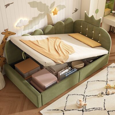 ACKERMAN Banquette-lit Capitonnée 90 X 200 Cm, Canapé-lit Avec Rangement (hydraulique), Lit D'Appoint D'Angle En Velours Vert À Motif Ajouré, Sans Matelas - Publicité ACKERMAN Banquette-lit Capitonnée 90 X 200 Cm, Canapé-lit Avec Rangement (hydraulique), Lit D'Appoint D'Angle En Velours Vert À Motif Ajouré, Sans Matelas - Publicité