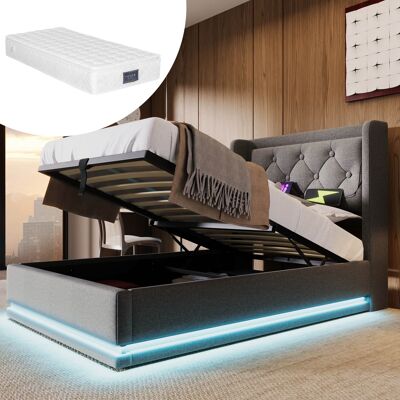 ACKERMAN Lit Double Capitonné 90200 Cm, Tissu En Coton Gris, Sommier Coffre Hydraulique, Tête De Lit Rembourrée Avec Port Usb Type-c, Éclairage Led 3 Faces (avec Matelas) - Publicité ACKERMAN Lit Double Capitonné 90200 Cm, Tissu En Coton Gris, Sommier Coffre Hydraulique, Tête De Lit Rembourrée Avec Port Usb Type-c, Éclairage Led 3 Faces (avec Matelas) - Publicité