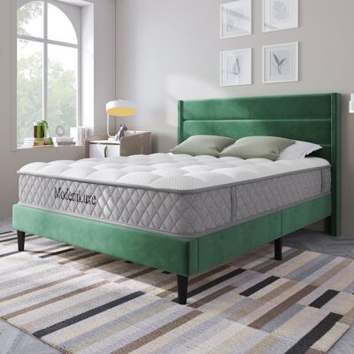 ACKERMAN Lit Rembourré 140 X 200 Cm, Cadre De Lit Avec Sommier À Lattes Et Tête De Lit, Lit Double Rembourré, Revêtement En Velours Vert Foncé, Design Moderne Intemporel, Lit Junior (avec Matelas) - Publicité ACKERMAN Lit Rembourré 140 X 200 Cm, Cadre De Lit Avec Sommier À Lattes Et Tête De Lit, Lit Double Rembourré, Revêtement En Velours Vert Foncé, Design Moderne Intemporel, Lit Junior (avec Matelas) - Publicité